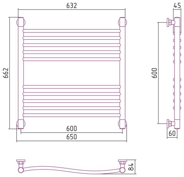 Полотенцесушитель водяной Сунержа Флюид 00-0222-6060 60x60