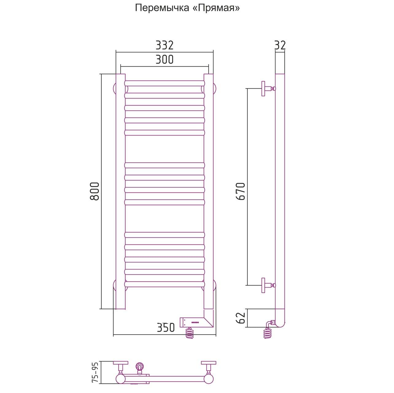 Полотенцесушитель электрический Сунержа Богема 2.0 правый 00-5205-8030 80x30