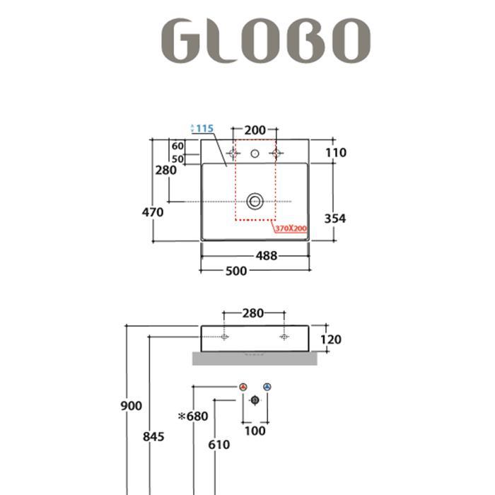 Раковина накладная/подвесная Globo T-Edge B6R51.BI*1 50х47