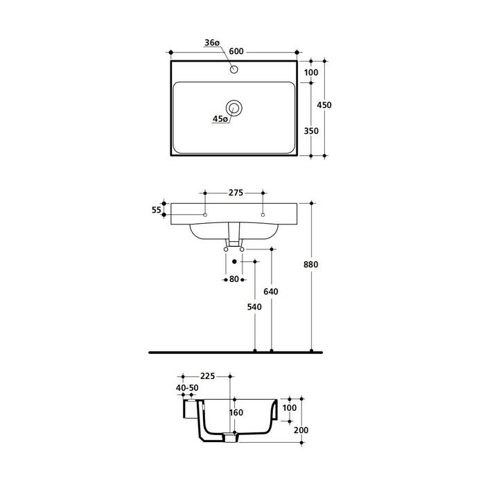 Раковина подвесная Kerasan Waldorf 4141K1*3 bi/c 80х55