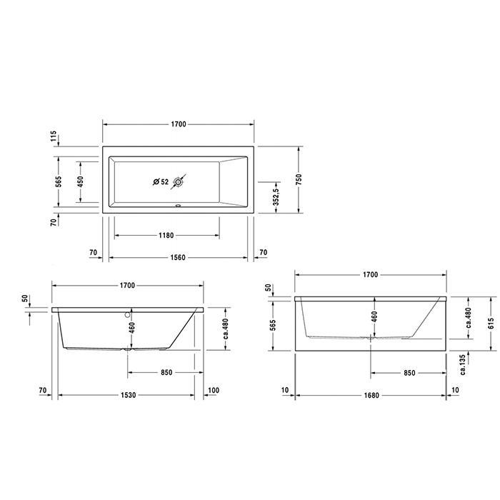 Ванна встраиваемая Duravit Vero 700134000000000 170x75