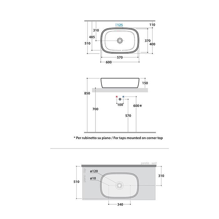 Раковина накладная Globo Genesis GE045.BI*0 60х40