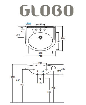 Раковина подвесная/накладная Globo Paestum PA006.BI*1 71х58