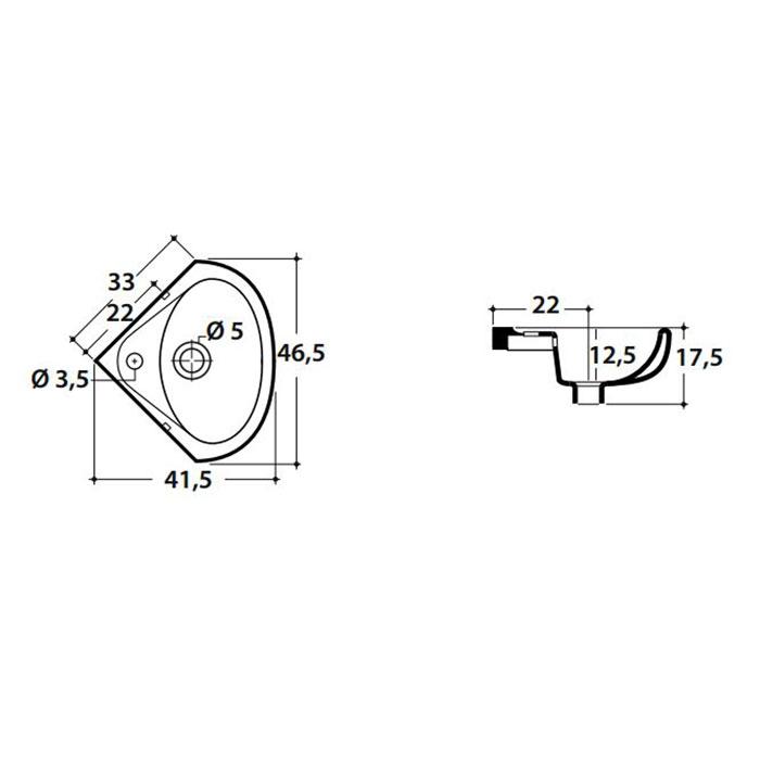 Раковина подвесная угловая Globo Lavabi Torano VA020.BI*1 50х40