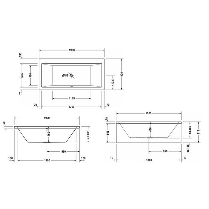 Ванна встраиваемая Duravit Vero 700136000000000 190x90