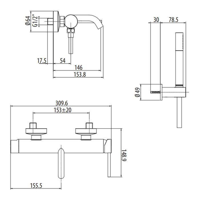 Смеситель для ванны Gattoni Circle Two Bianco Opaco 9100/91BO