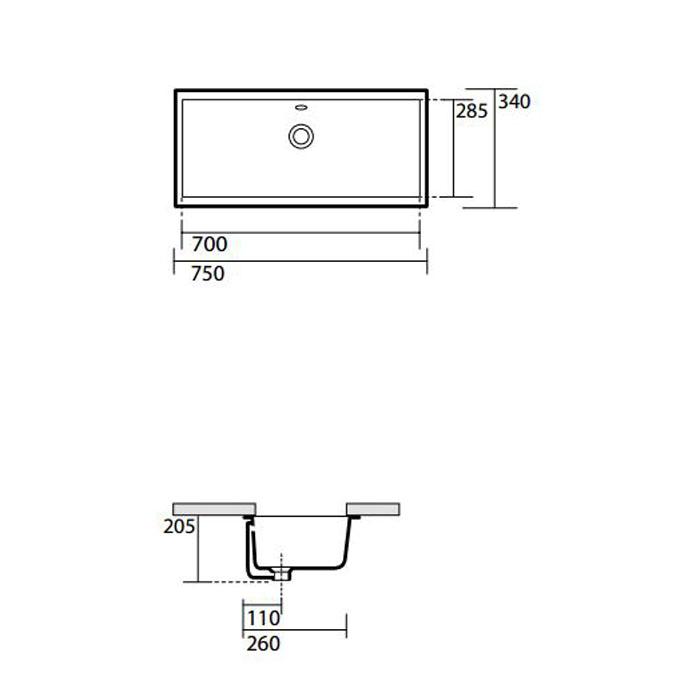Раковина встраиваемая Kerasan Slim 022501 75х34