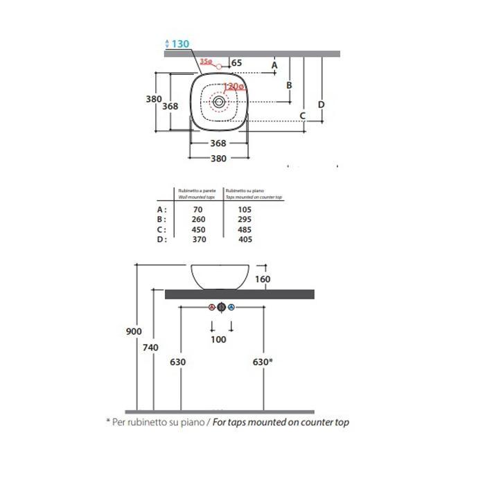 Раковина накладная Globo T-Edge B6Q38.BI*0 38х38