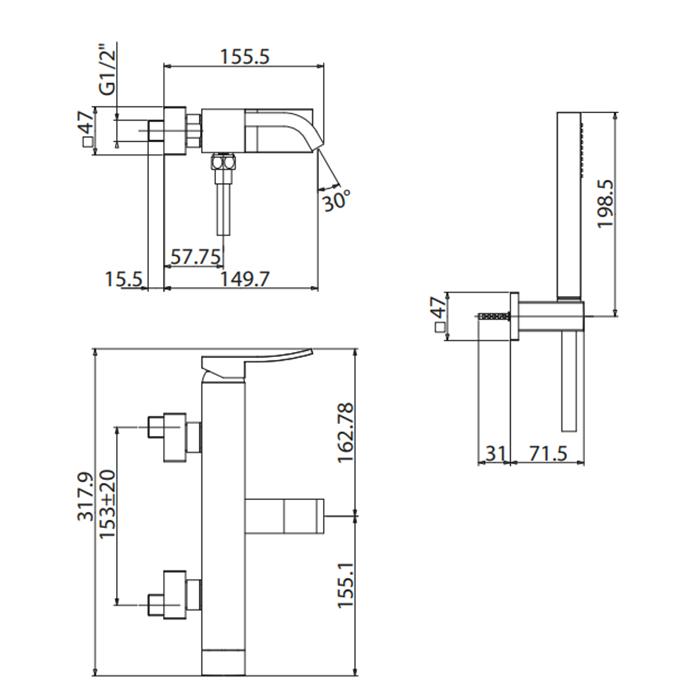 Смеситель для ванны Gattoni Ely 8800/88C0 cr