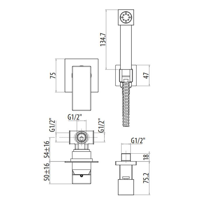 Гигиенический душ Gattoni Kubik 2512/25C0 cr