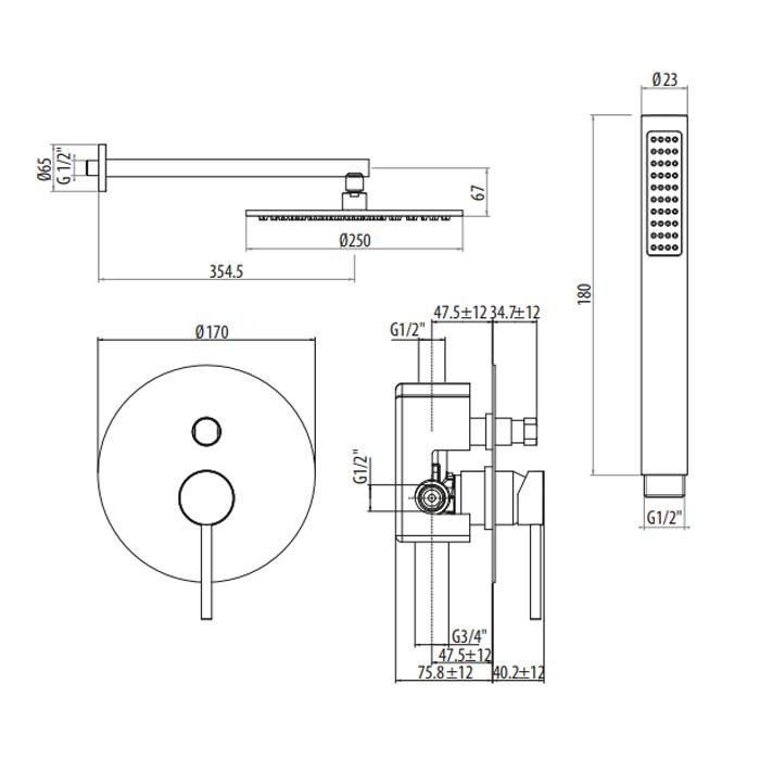 Душевой комплект Gattoni Circle Two 9190/PDNO