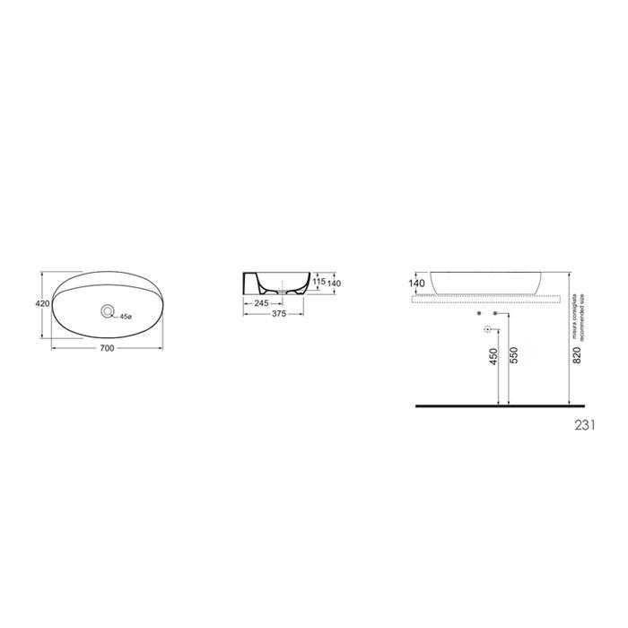 Раковина накладная Azzurra Elegance Circle ELLA070420C0BI/(ECI70 bi)*0 70х42