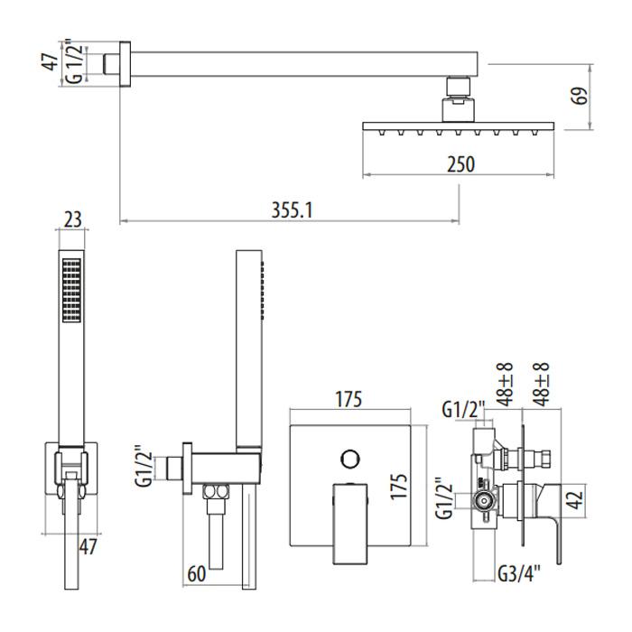 Душевой комплект Gattoni Kubik KTQ15/PDNO