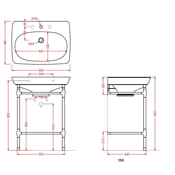 Консоль для раковины Artceram Civitas Quadra 55х44 CIA003 71 cr