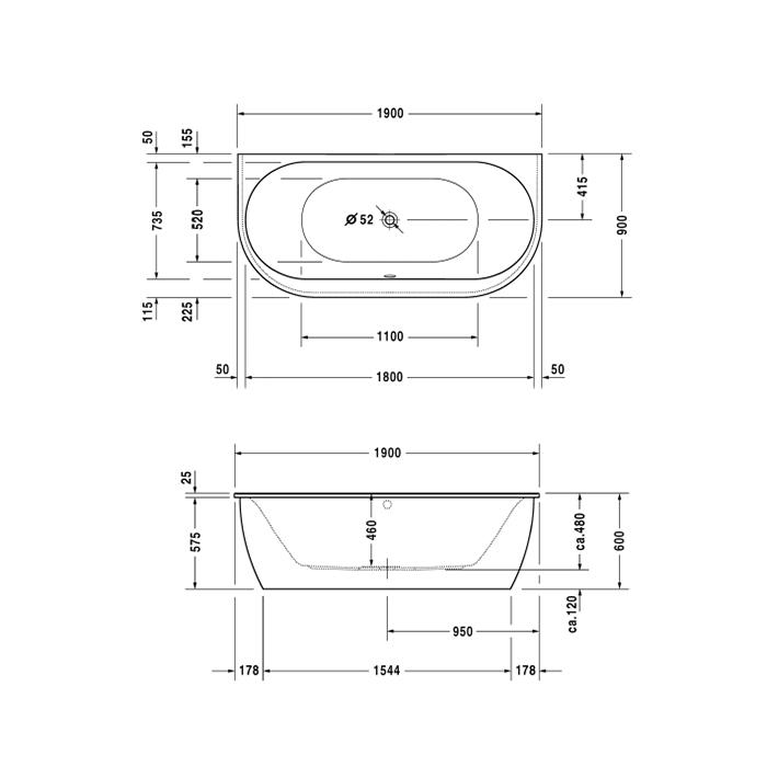 Ванна пристенная Duravit Darling New 700248000000000 190x90