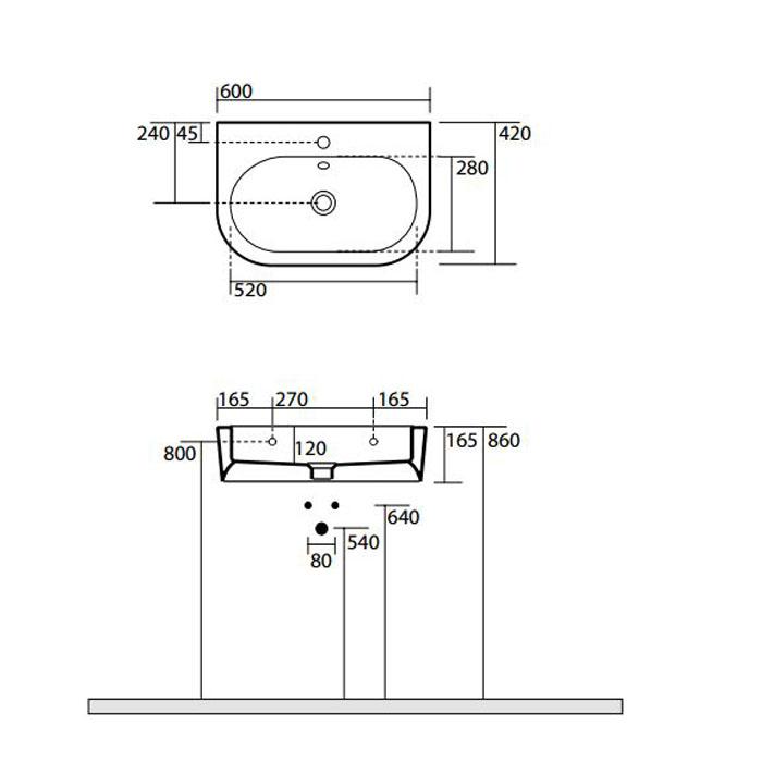 Раковина подвесная/накладная Kerasan Flo 314201*1 bi 60х42