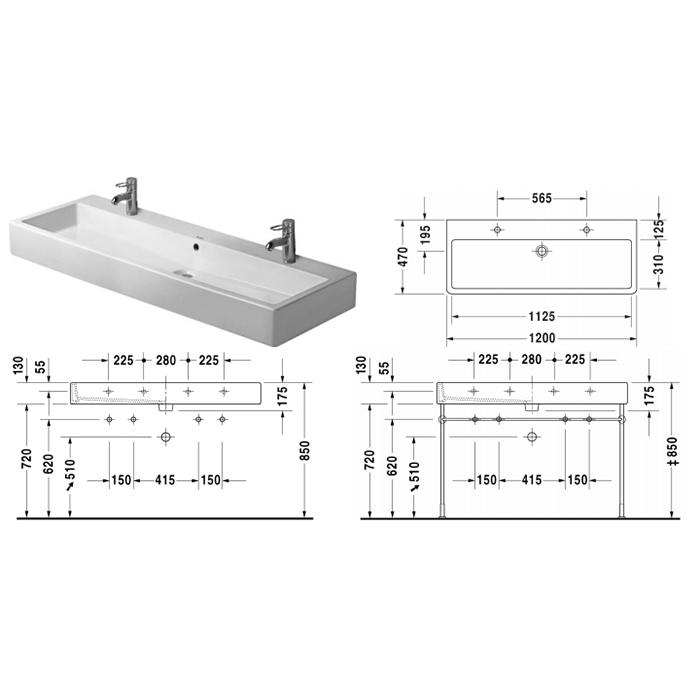 Раковина подвесная Duravit Vero 0454120072 120x47