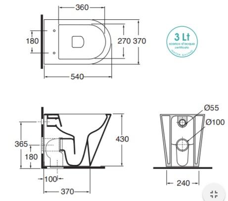 Унитаз приставной Azzurra Forma FMVCTPE00000BI/(FOR100E/P bi) 54х37
