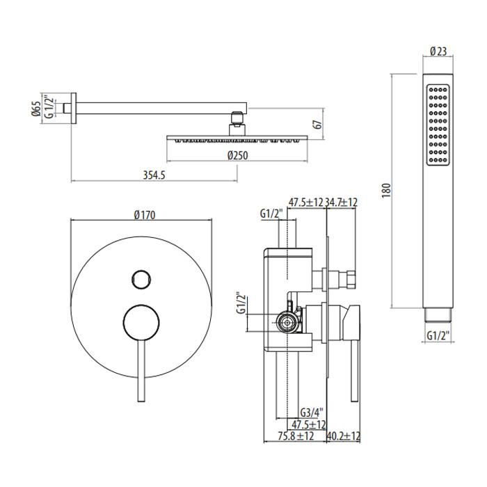 Душевой комплект Gattoni Circle Two 9190/PDBO