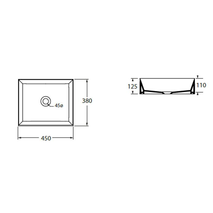 Раковина подвесная/накладная Azzurra Elegance Squared ELLA045380Q0BI/(EQA4538*bi)*0 45х38