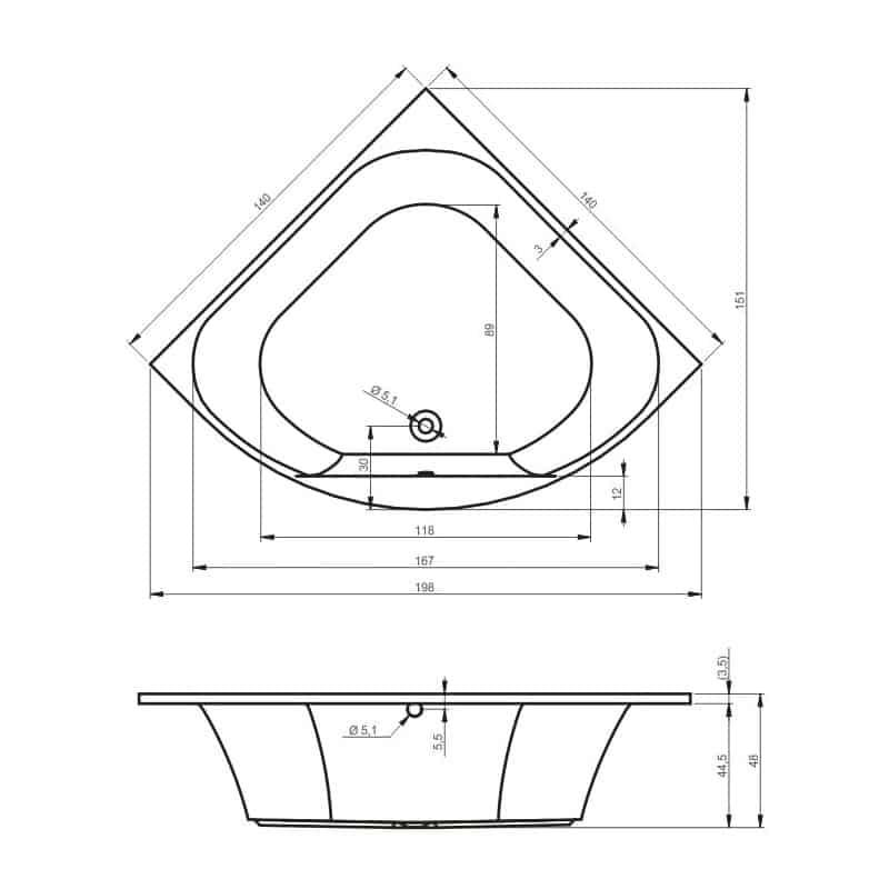 Ванна приставная Riho Atlanta BB7000500000000 140x140