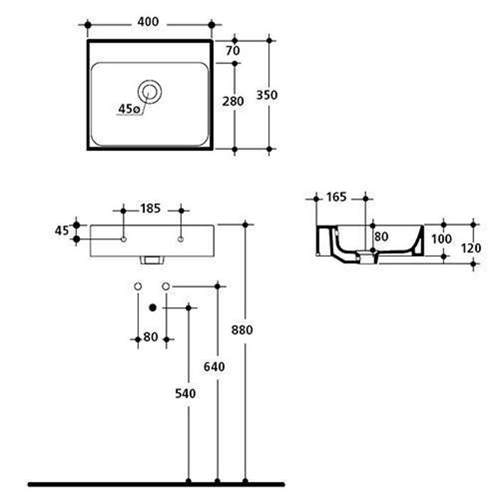 Раковина подвесная Kerasan Cento 3539*0 bi 40х35