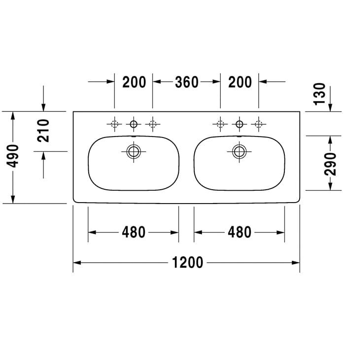 Раковина двойная для мебели Duravit D-Code 03481200002 120x49