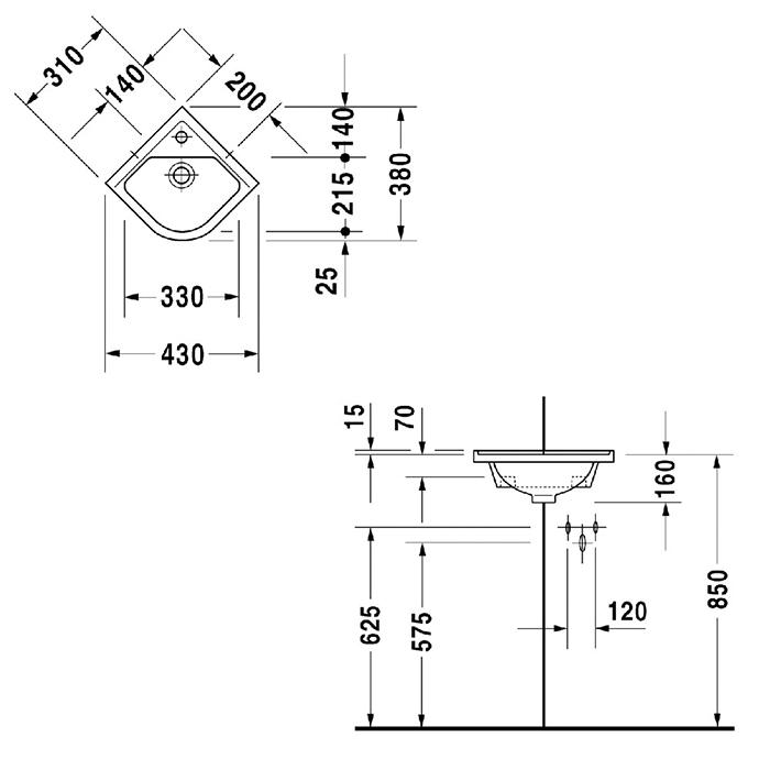 Раковина подвесная Duravit Starck 3 0752440000 43x38