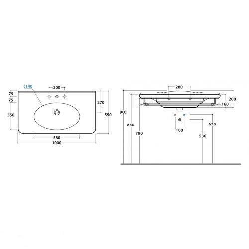 Раковина подвесная/накладная Globo Paestum PA023.BI*1 100х55