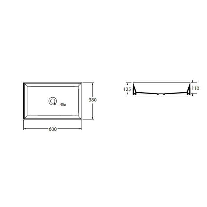 Раковина подвесная/накладная Azzurra Elegance Squared ELLA060380Q0BI/(EQA6038*bi)*0 60х38