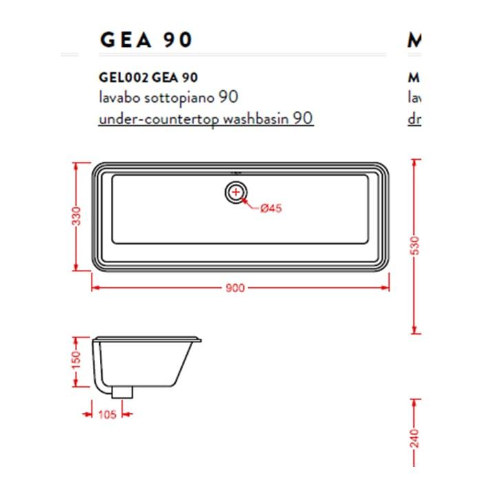 Раковина встраиваемая Artceram Washbasins Gea GEL002 01 00 bi*0 90х33