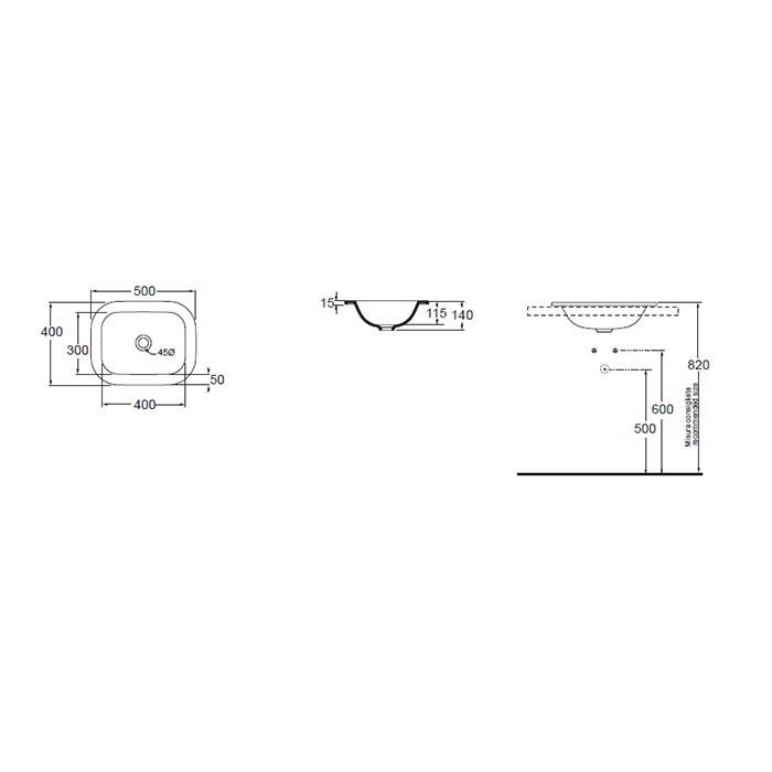Раковина встраиваемая Azzurra Glaze GLLT05040000BI (GLZ 50x40/SP bi) 50х40