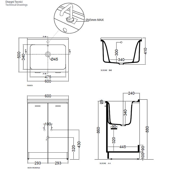 Комплект для постирочной Kerasan Comunita Aquadom 9166K3*0 60х50