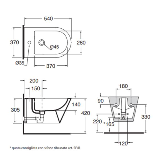 Биде подвесное Azzurra Forma FMBKS000000MBI*1/(FOR500/SOSK bi*1)*1 54х37