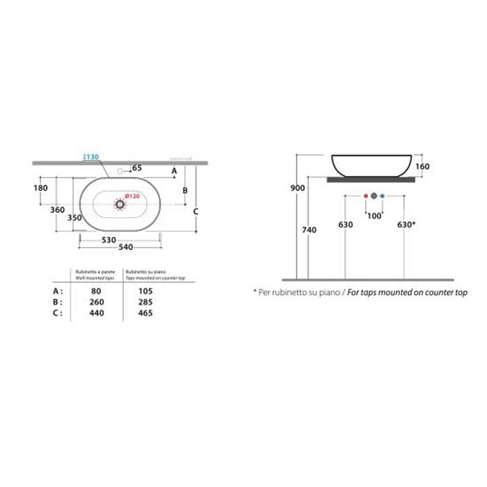 Раковина накладная Globo T-Edge Felce B6O54.FE*0 54х36