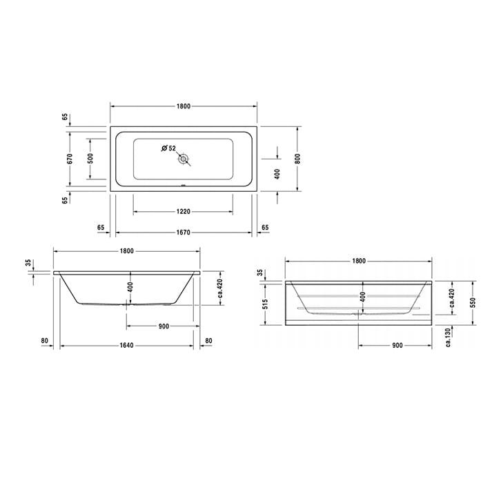 Ванна встраиваемая Duravit D-Code 700101000000000 180х80