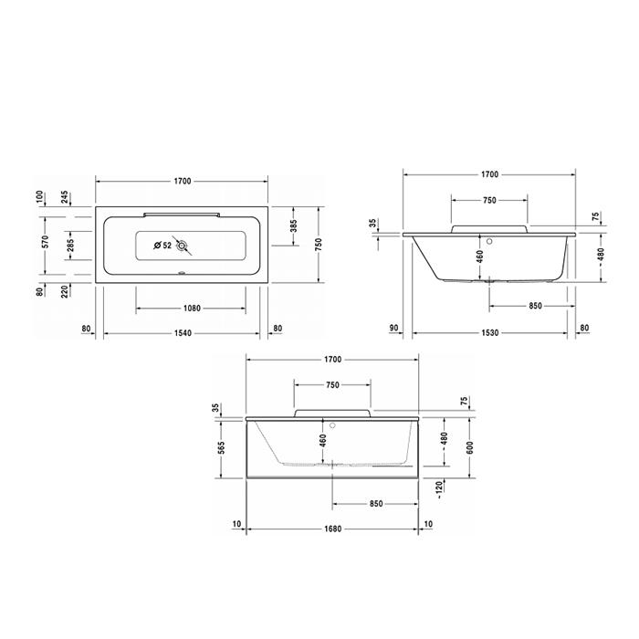 Ванна встраиваемая Duravit DuraStyle 700296000000000 170x75