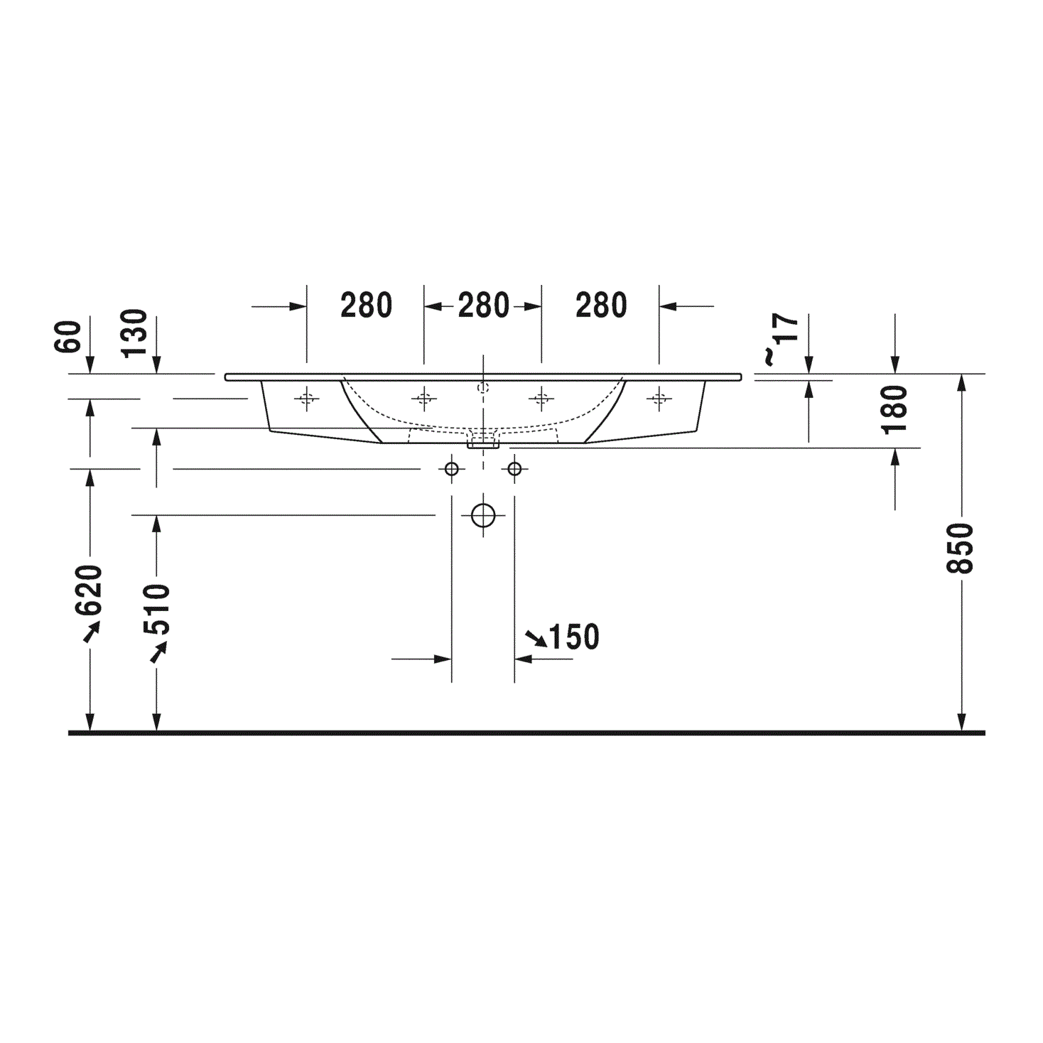 Раковина подвесная Duravit ME by Starck 2336120000 123x49