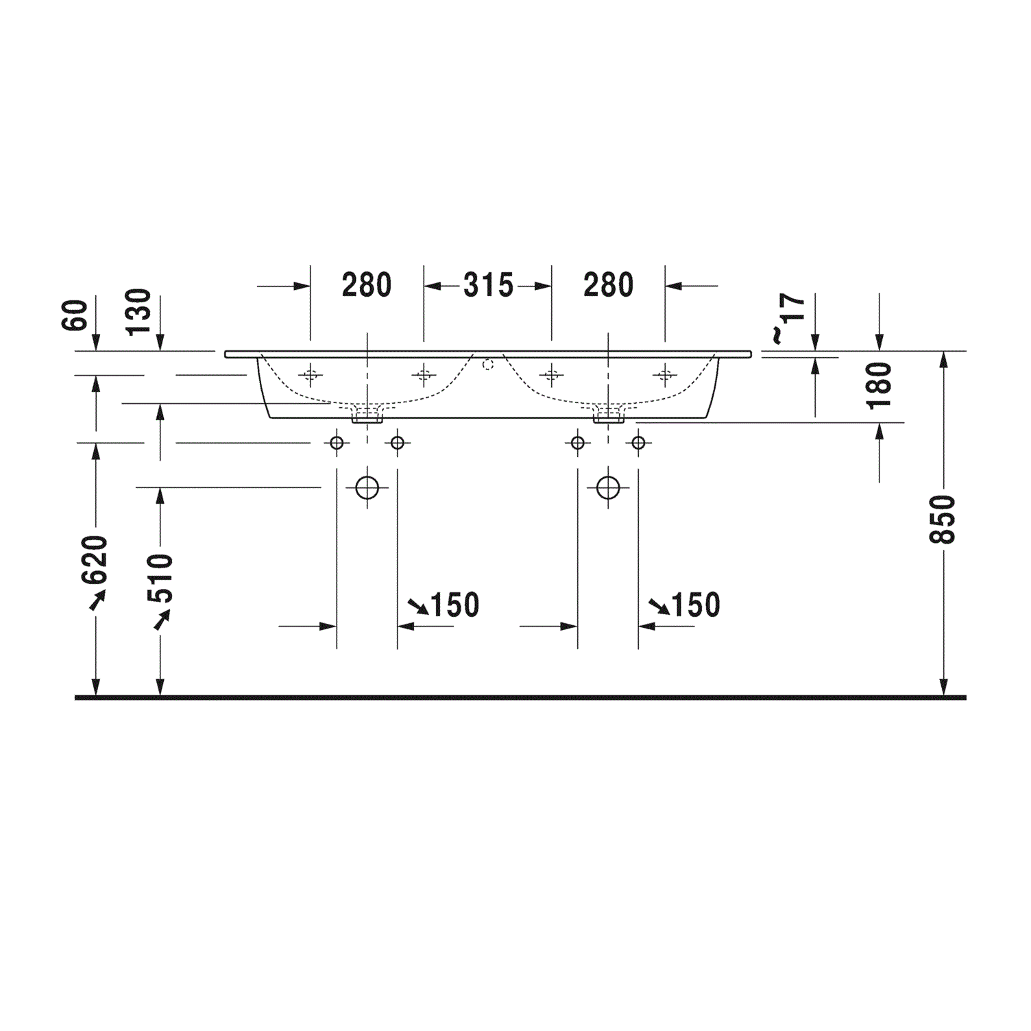 Раковина подвесная Duravit ME by Starck 2336130000 130x49