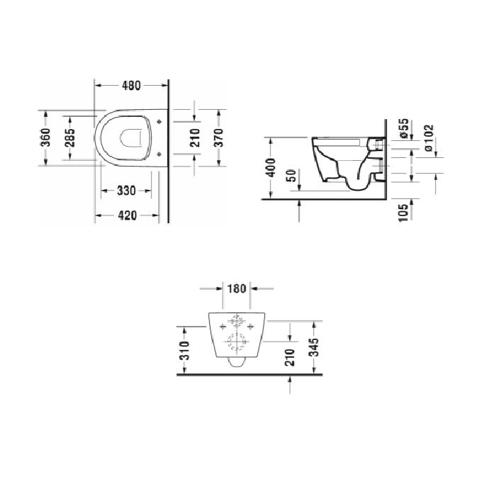 Комплект унитаз подвесной с сиденьем Duravit ME by Starck 45300900A1 48x37