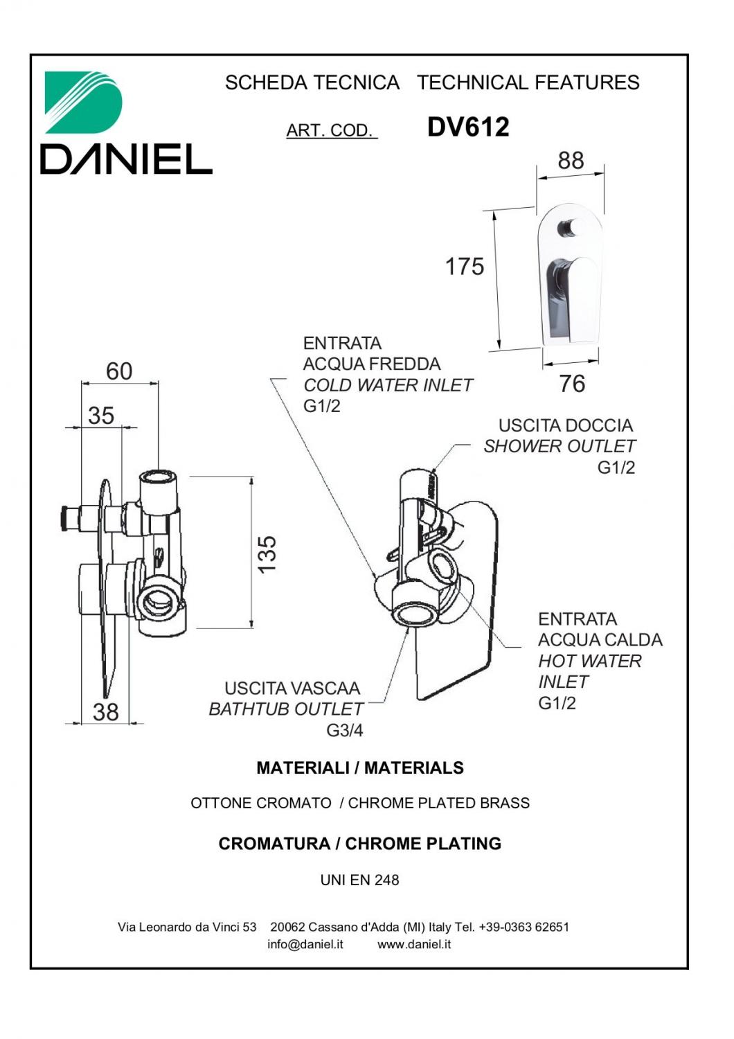 Смеситель для душа Daniel Diva DV612-CR