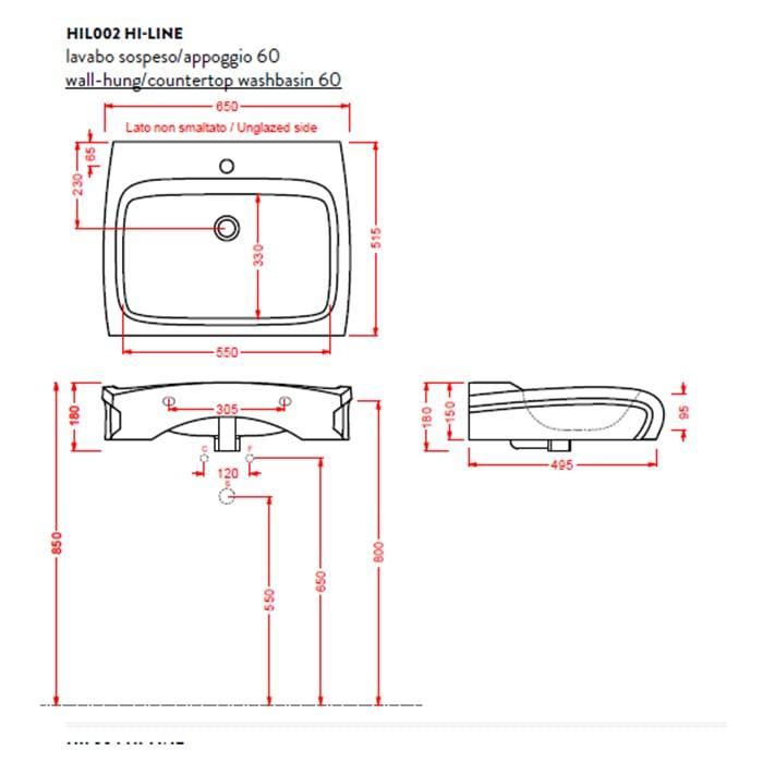 Раковина подвесная/накладна Artceram HI-Line HIL002 01 00 bi*1 60х50