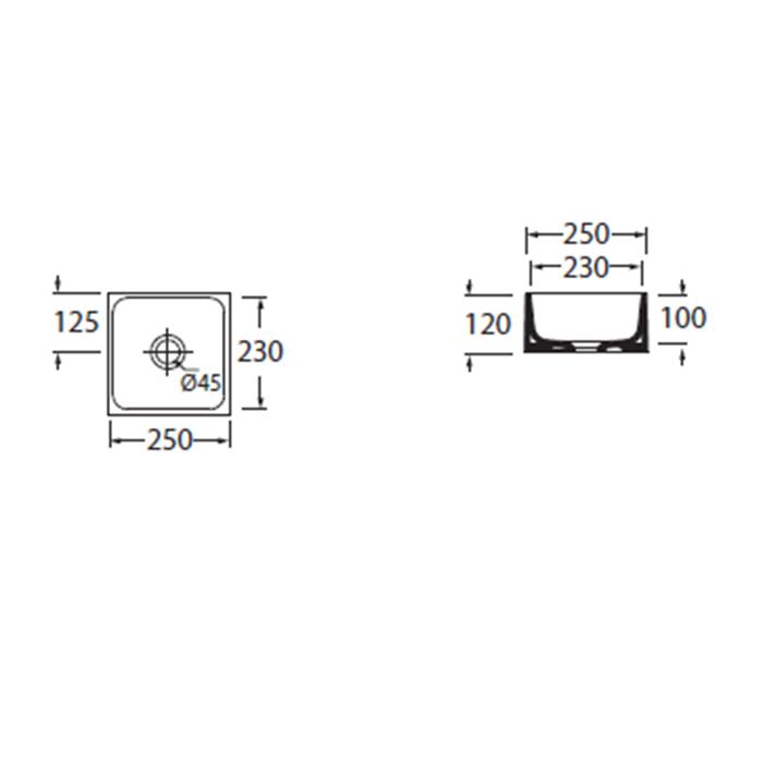 Раковина накладная Azzurra Lavabi Arredo Geometric LALA025250Q0BI/(GEO25bi)*0 25x25