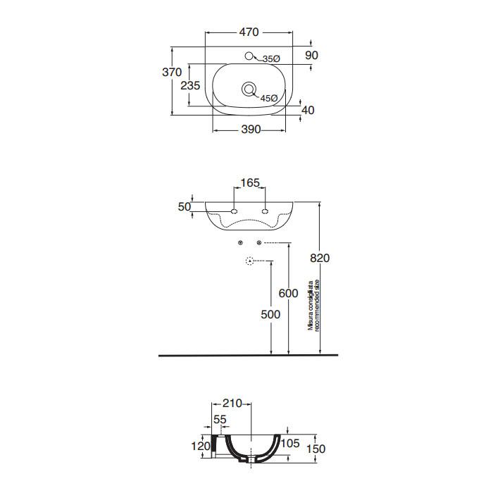 Раковина подвесная Azzurra Nuvola NULS0473700MBI /(NUV246bi)*1 47х37