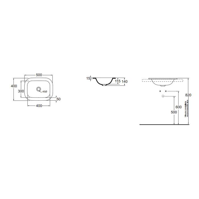 Раковина встраиваемая Azzurra Glaze GLLI05040000BI (GLZ 50x40/IN bi*0) 50х40