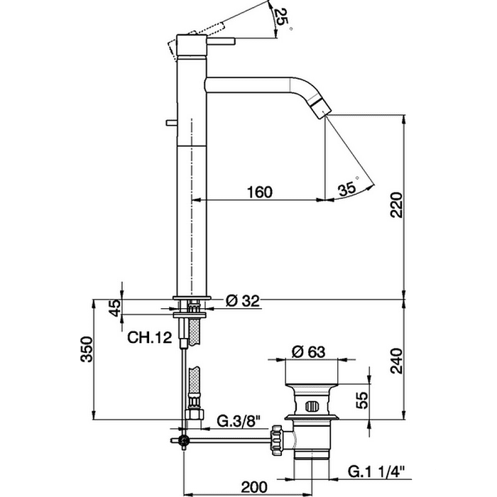 Смеситель для раковины Cisal Less Minimal LM00152021