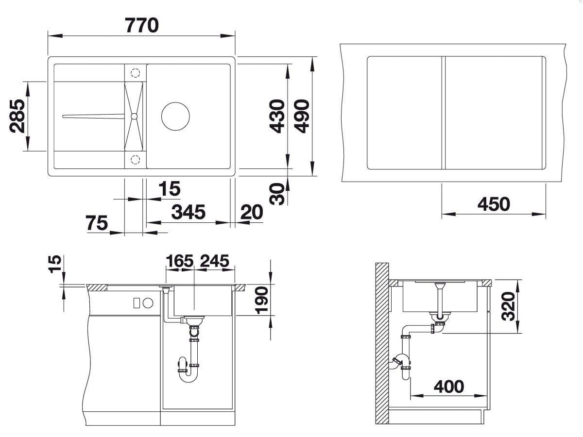Мойка кухонная Blanco Metra 45S-F Темная скала 519086 77х49