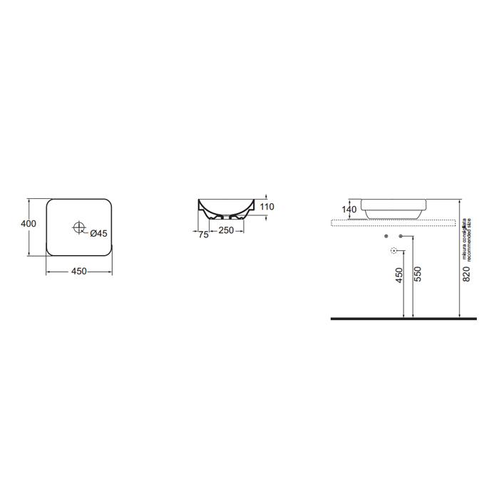 Раковина накладная Azzurra Elegance Soft ELLG045400S0BI/(ESO45 bi)*0 45х40