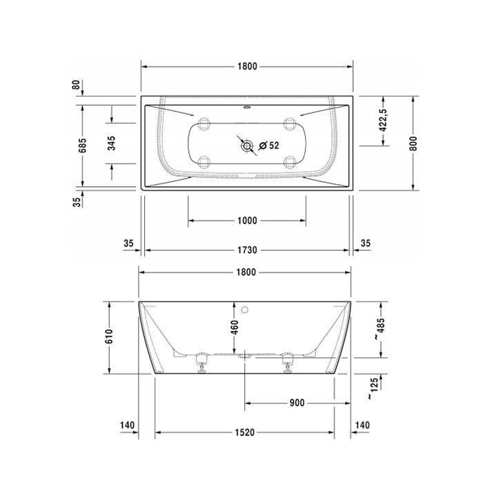 Ванна пристенная Duravit DuraSquare 700429000000000 180x80