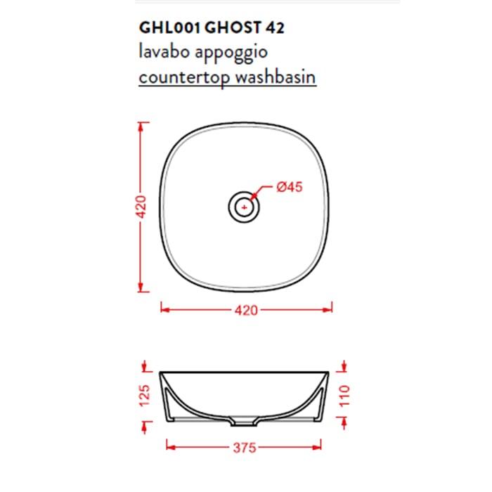 Раковина накладная Artceram Ghost GHL001 01 00 bi*0 42х42